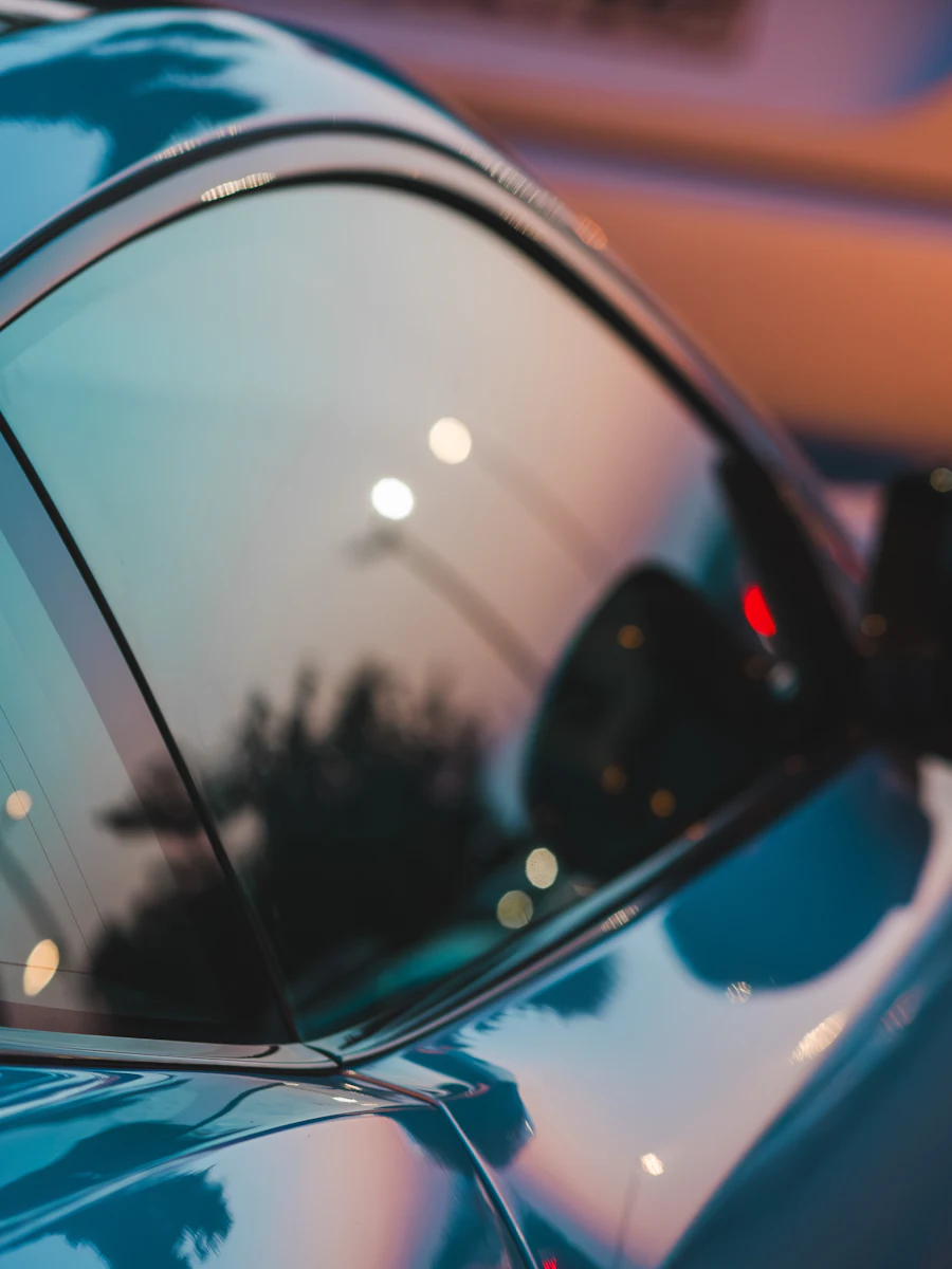 Professionally tinted car window