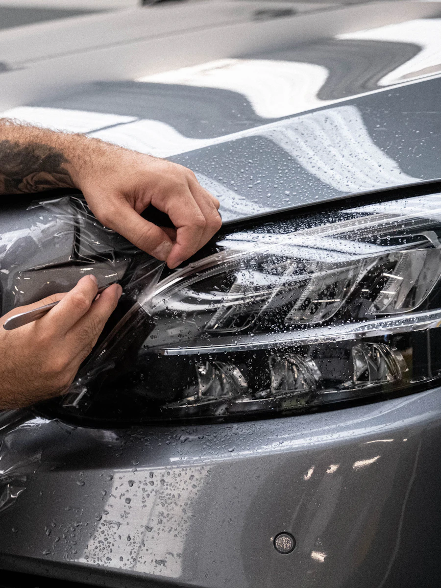 Paint protection film being applied to a car